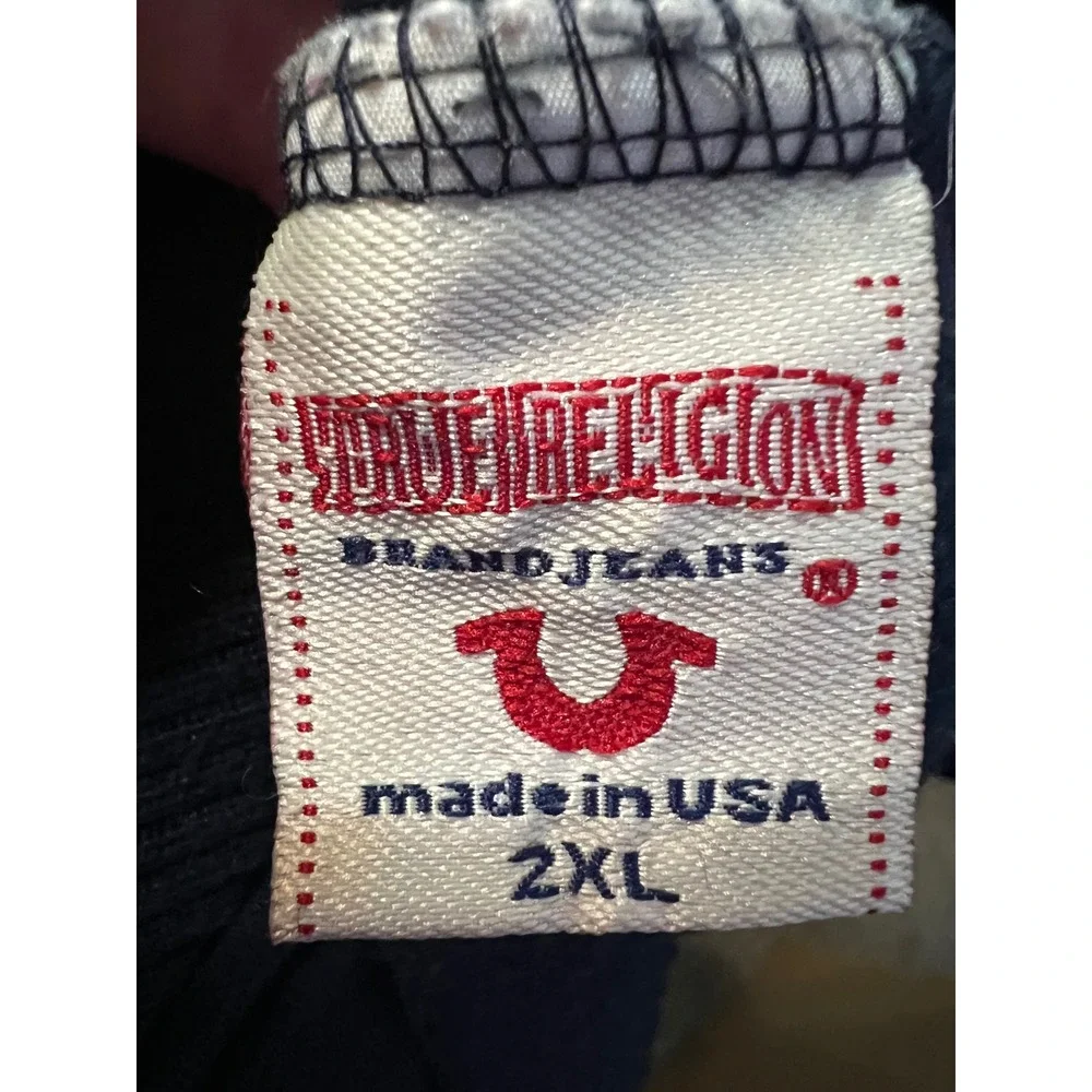 Rare 2005 True Religion Mens Varsity Jacket Navy Blue Red Horseshoe Logo 2XL
